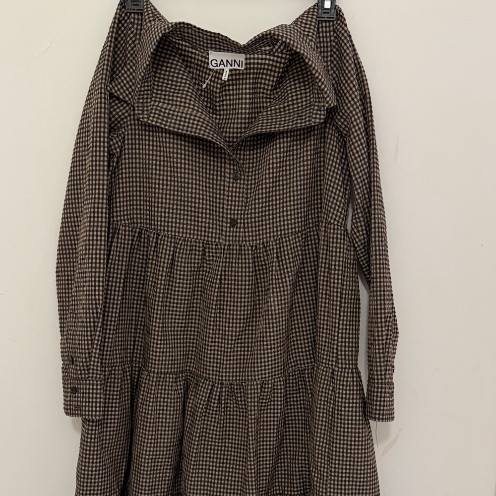 Ganni Brown Checkered Dress